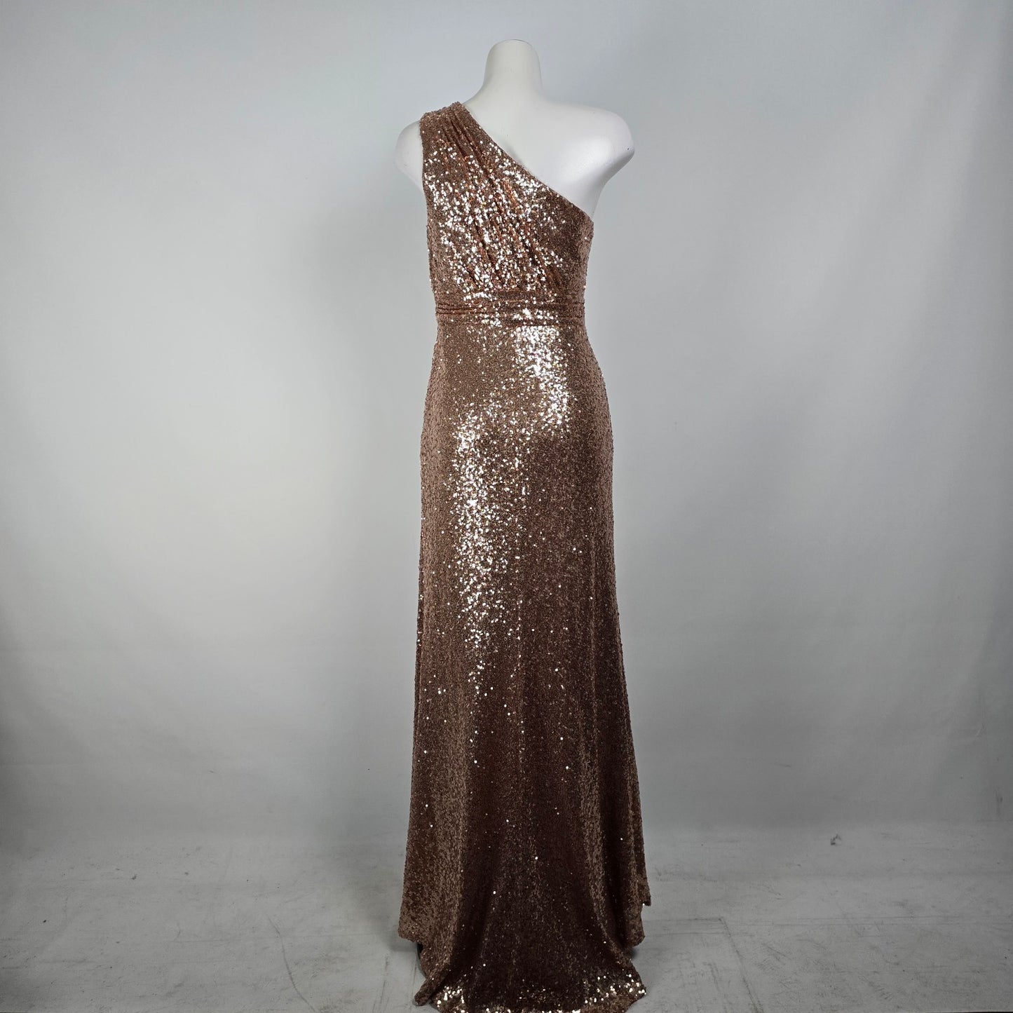 Rose Gold Sequined One Shoulder Event Dress Size 10