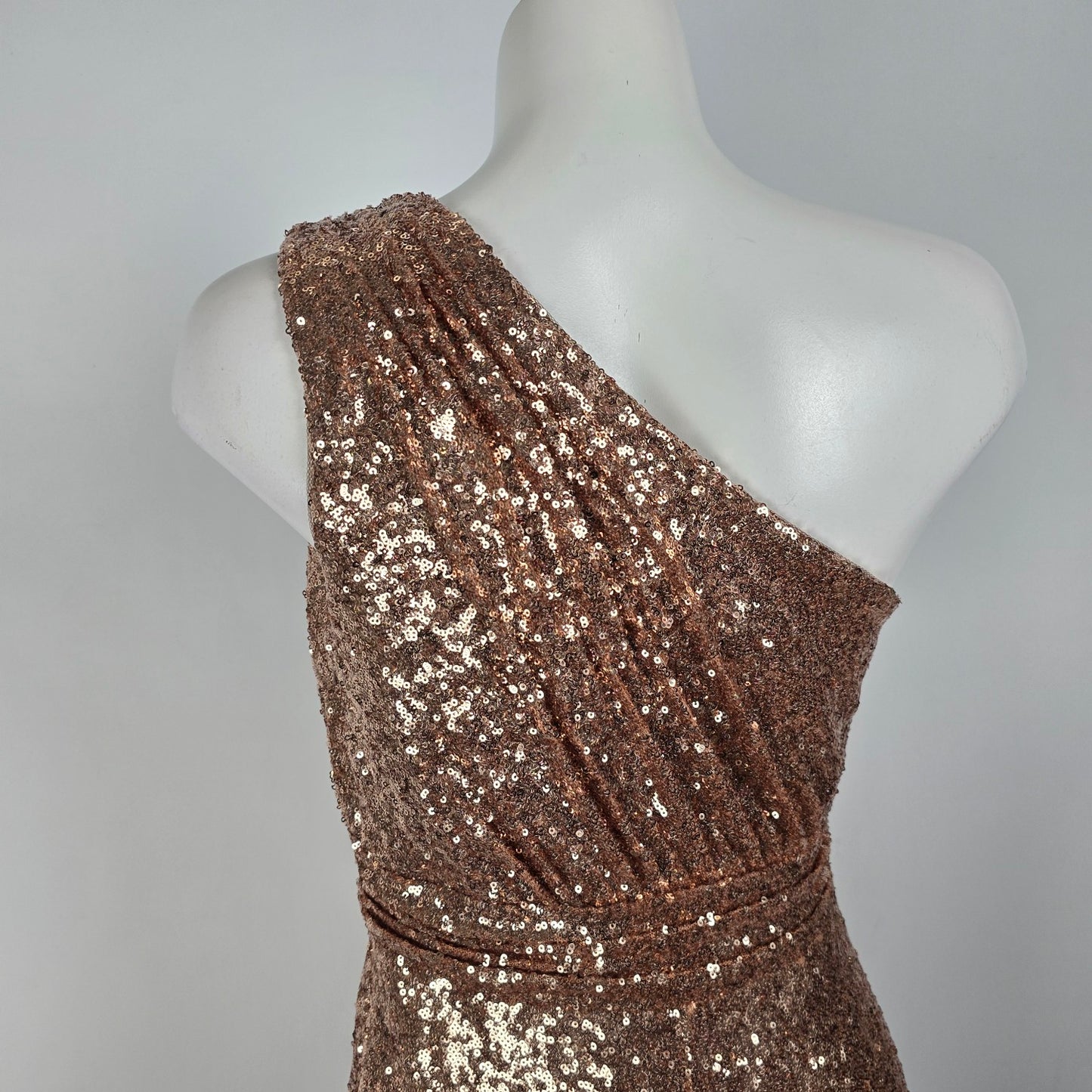 Rose Gold Sequined One Shoulder Event Dress Size 10
