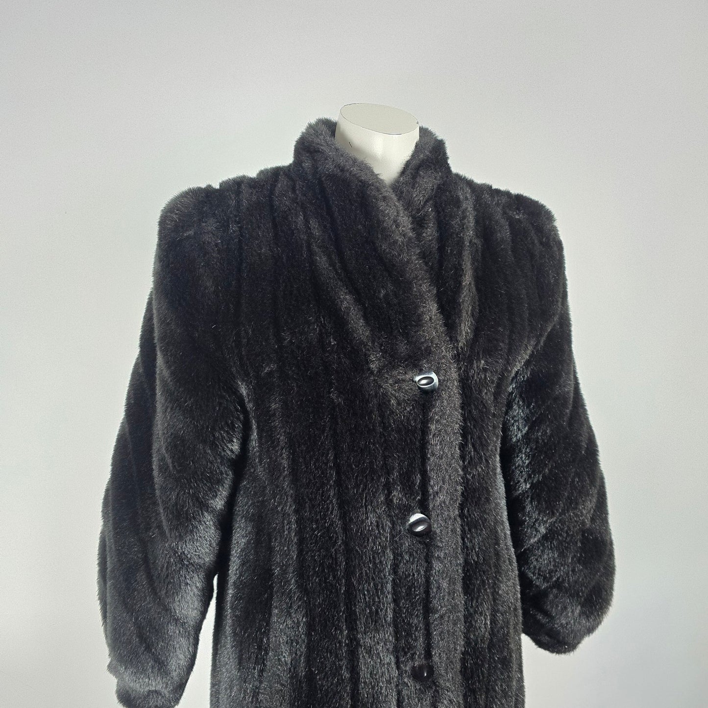 Vintage Faux Fur Black Long Coat Size L