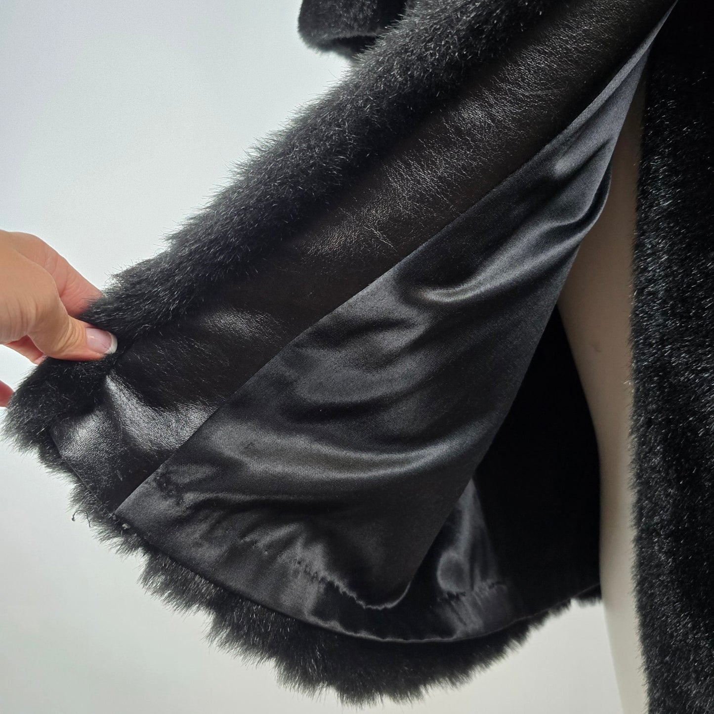 Vintage Faux Fur Black Long Coat Size L