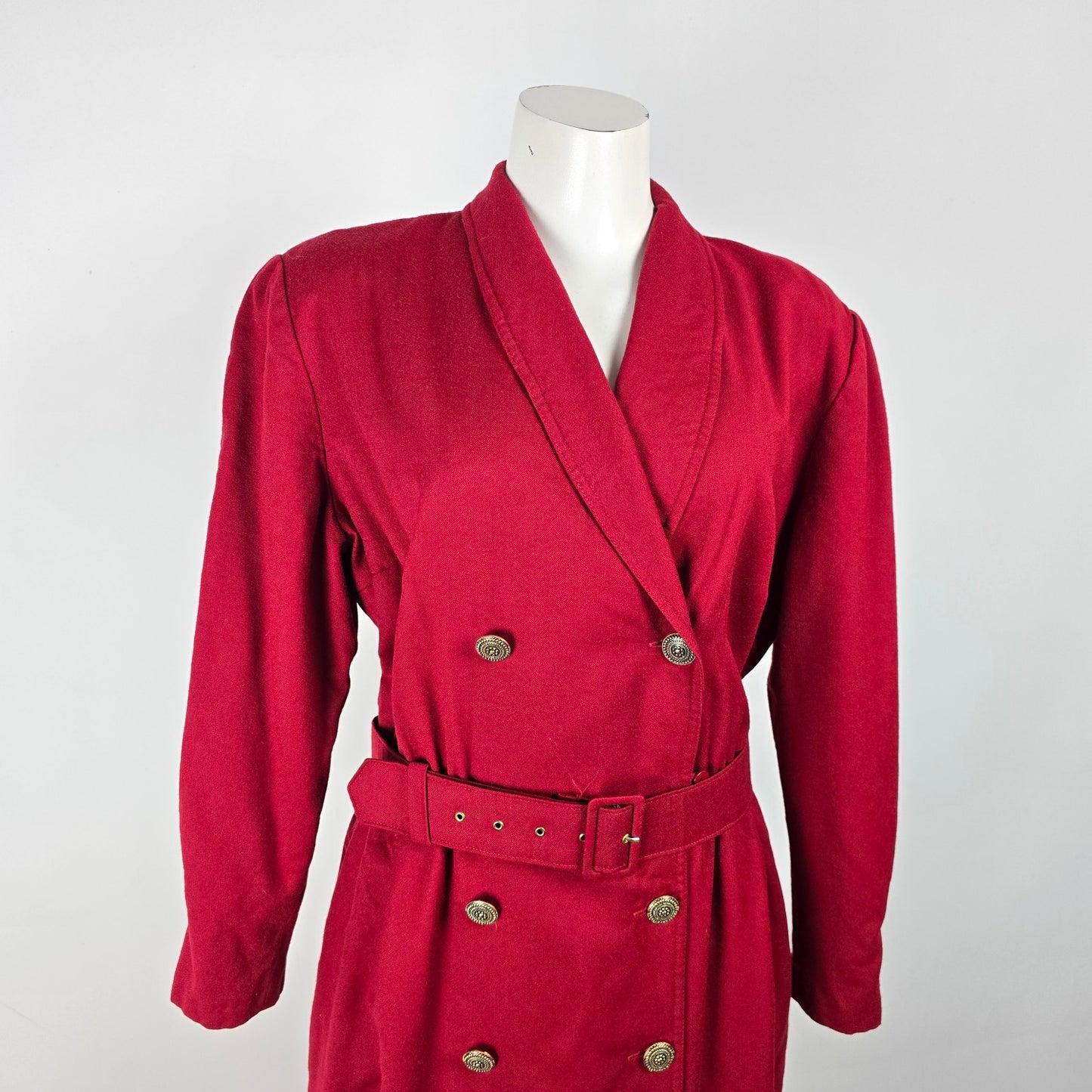 Vintage Lady H. Red Wool Trench Coat Dress Size 16