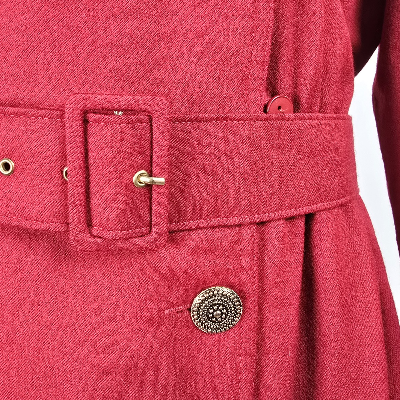 Vintage Lady H. Red Wool Trench Coat Dress Size 16