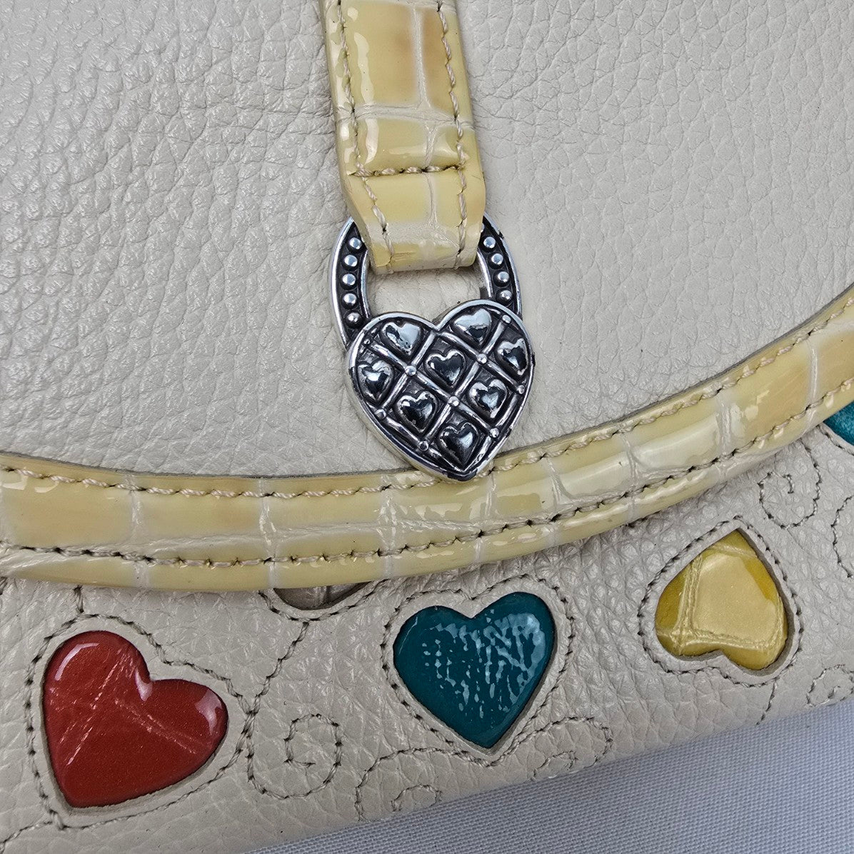 Brighton Cream Leather Heart Print Wallet Purse