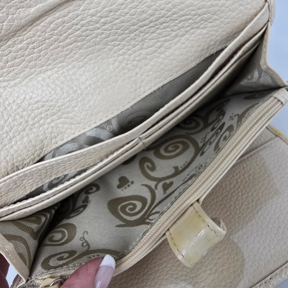 Brighton Cream Leather Heart Print Wallet Purse