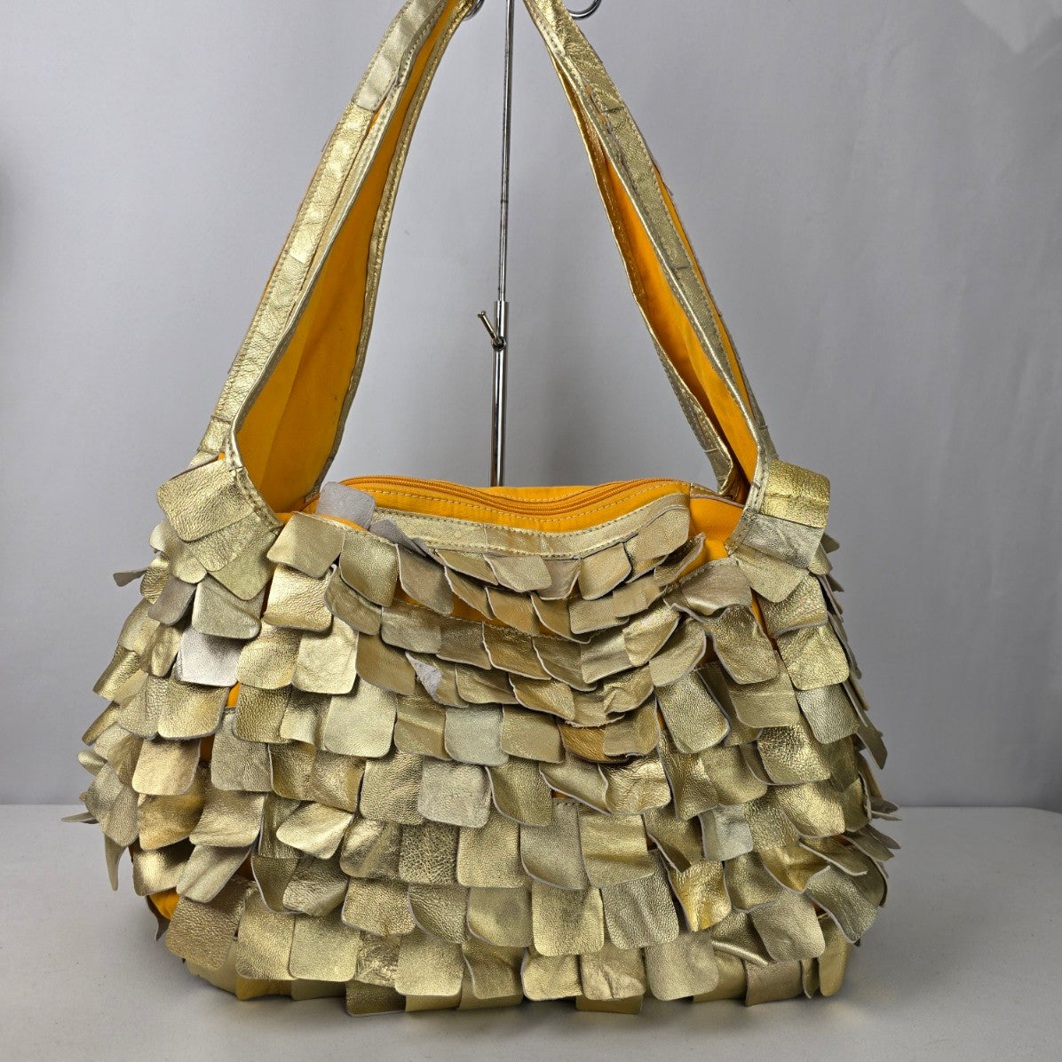 Jesslyn Blake Gold Leather Scalloped Hobo Purse