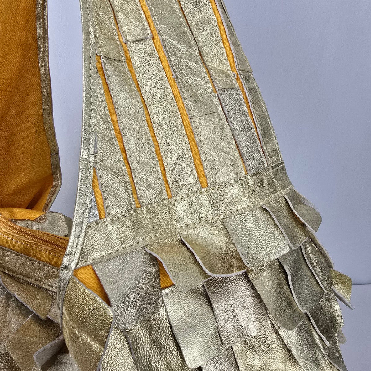 Jesslyn Blake Gold Leather Scalloped Hobo Purse