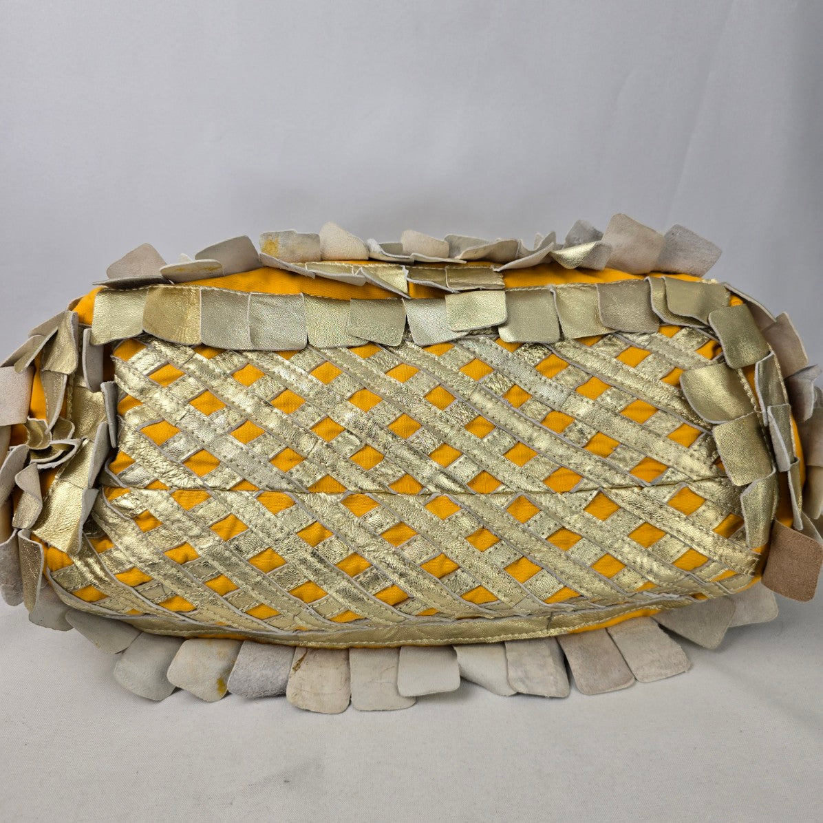 Jesslyn Blake Gold Leather Scalloped Hobo Purse