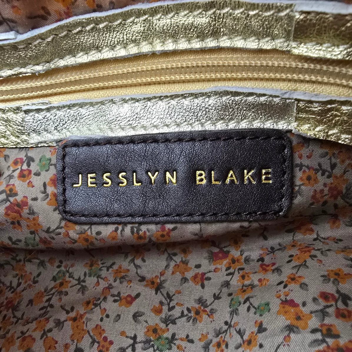 Jesslyn Blake Gold Leather Scalloped Hobo Purse