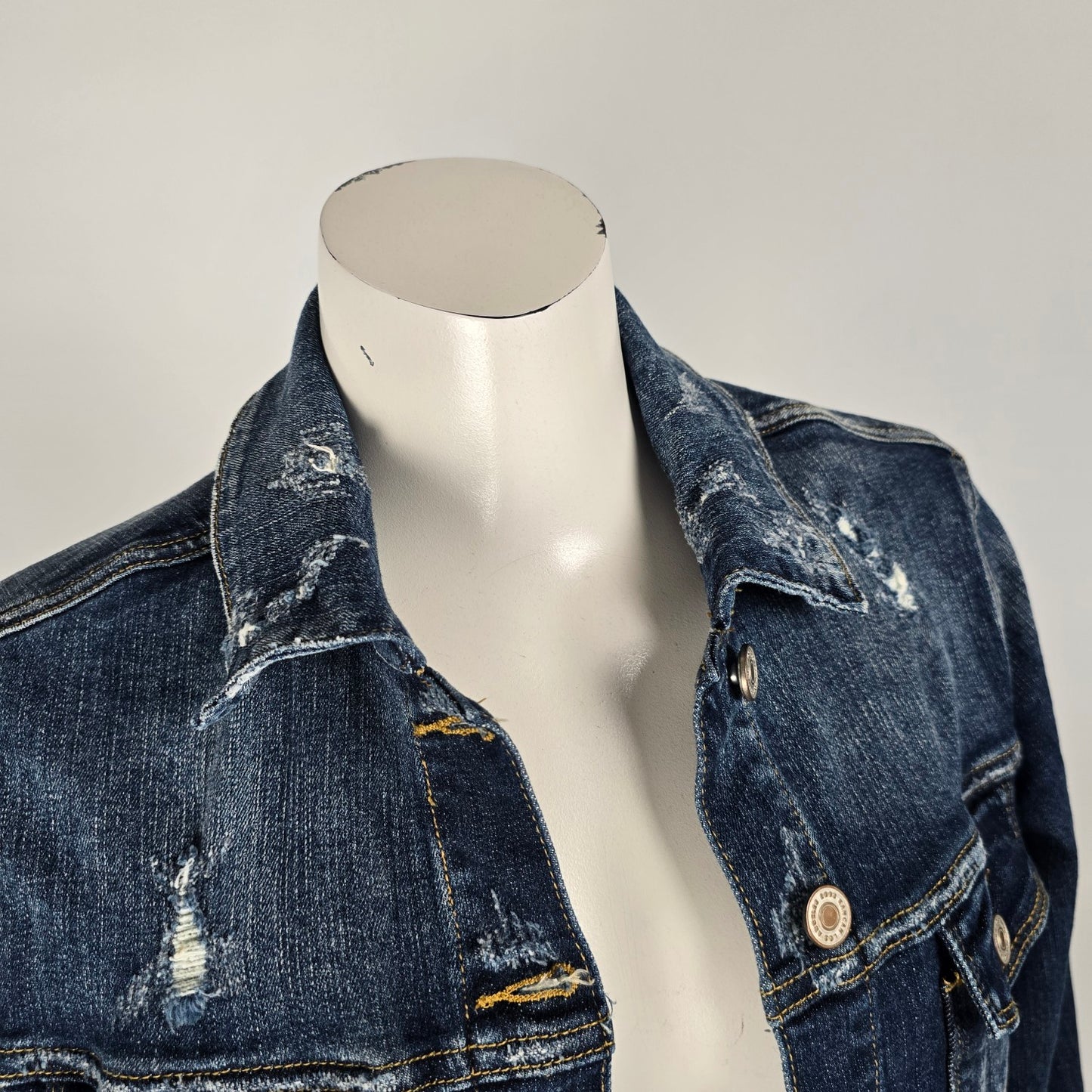 KanCan Dark Denim Cotton Distressed Jean Jacket Size M