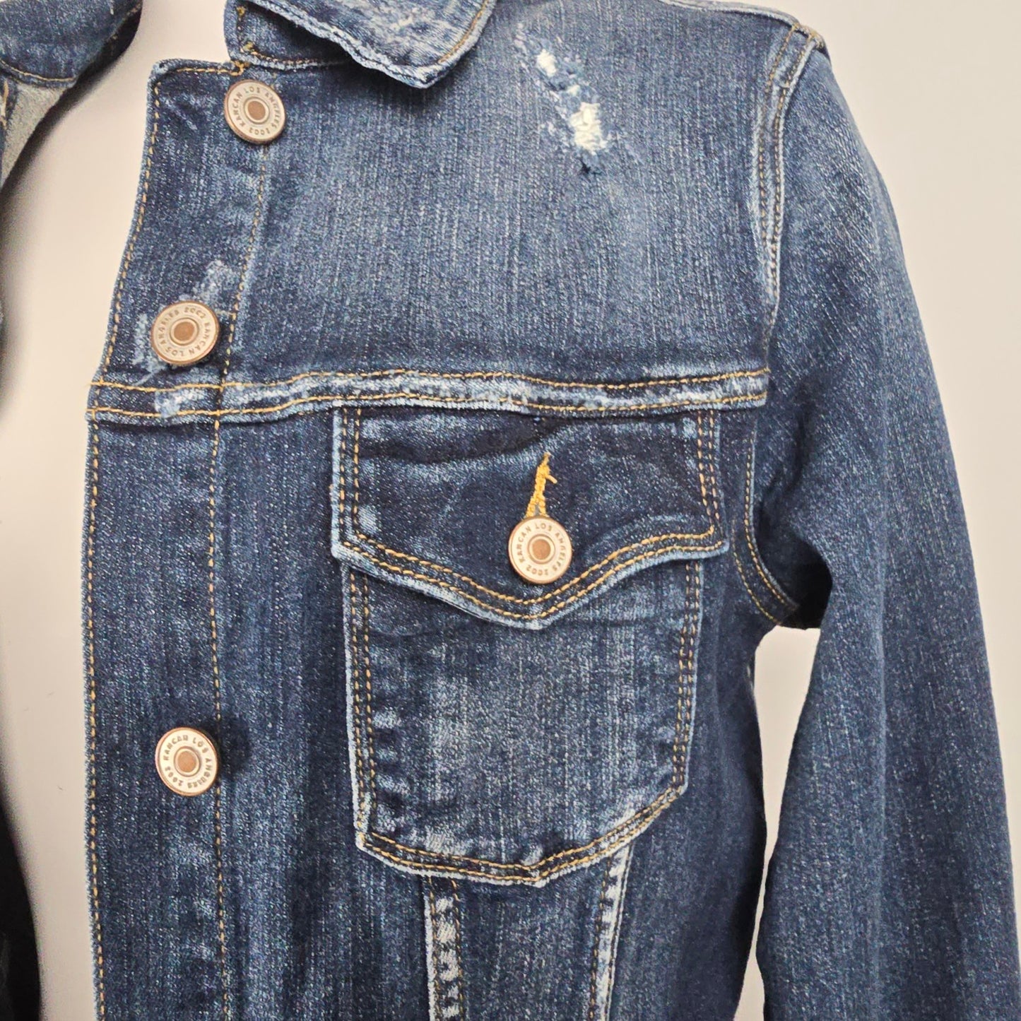 KanCan Dark Denim Cotton Distressed Jean Jacket Size M