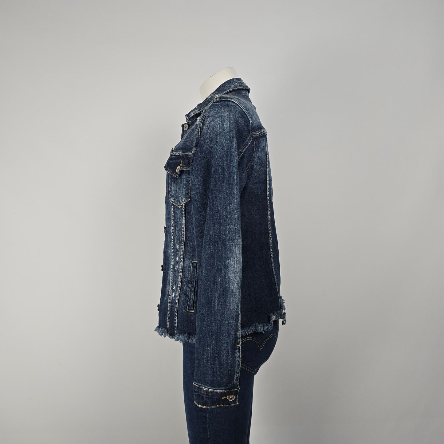 KanCan Dark Denim Cotton Distressed Jean Jacket Size M
