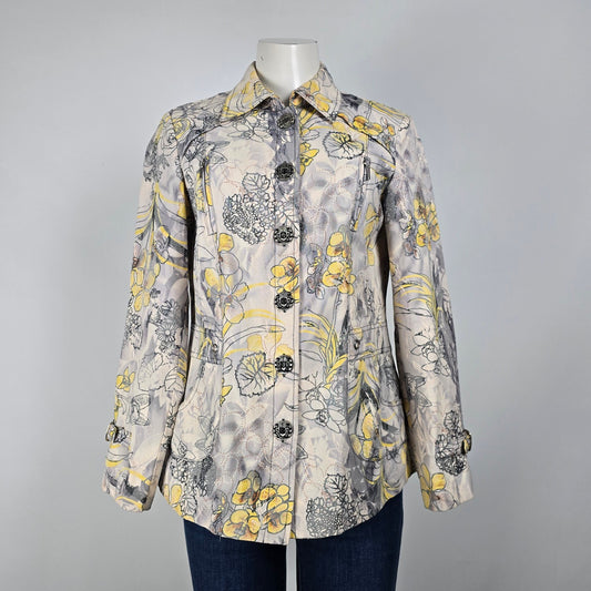 Click Collection Grey Floral Button Up Light Jacket Size 10