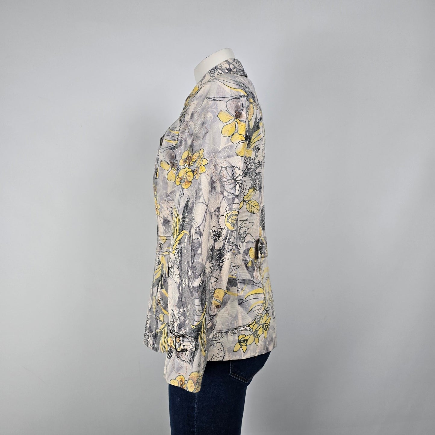 Click Collection Grey Floral Button Up Light Jacket Size 10