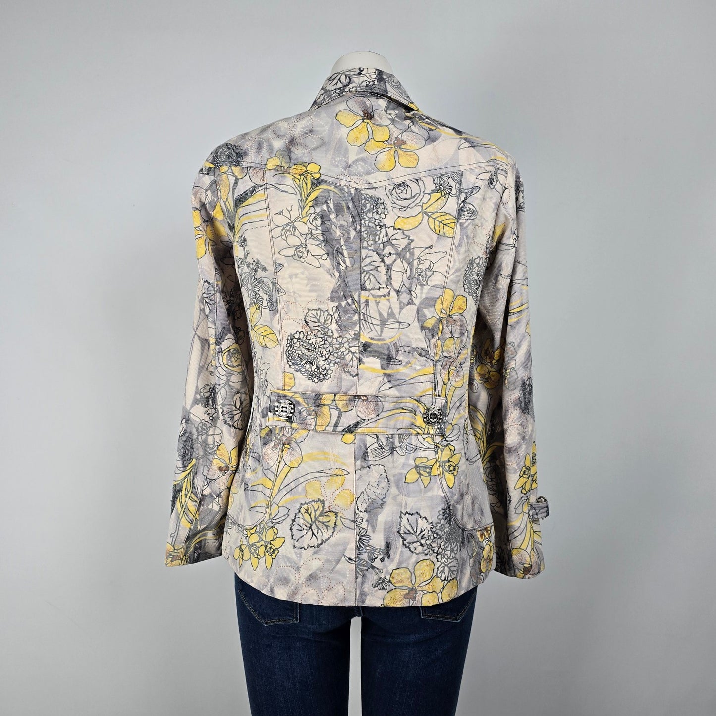 Click Collection Grey Floral Button Up Light Jacket Size 10