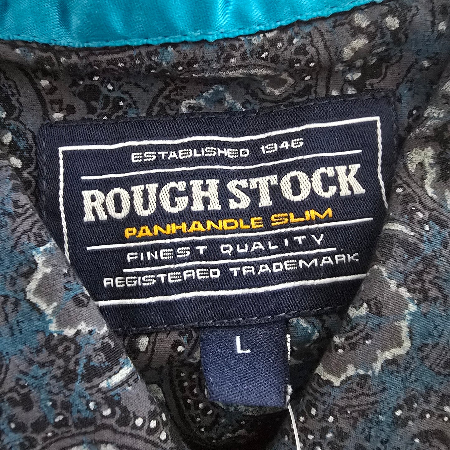 Rough Stock Blue Cotton Paisley Pearl Snap Western Top Size L