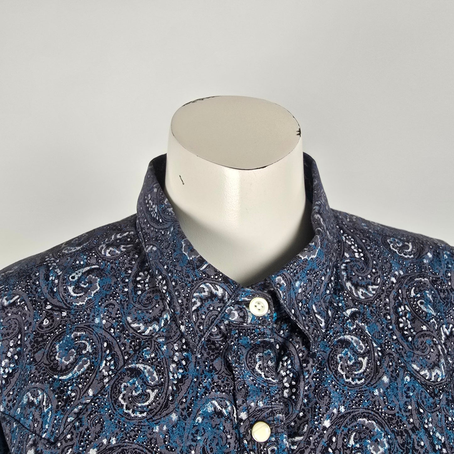 Rough Stock Blue Cotton Paisley Pearl Snap Western Top Size L