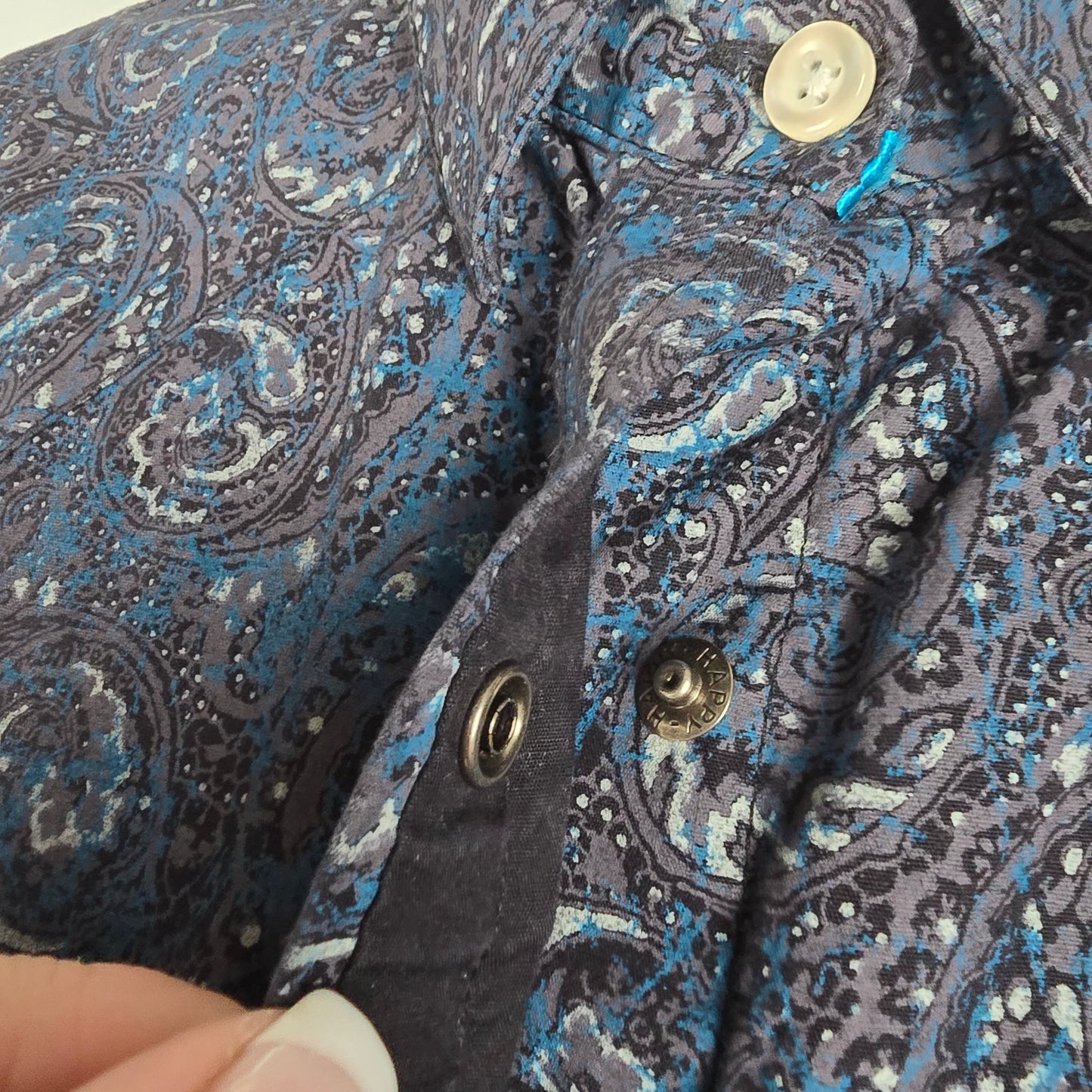 Rough Stock Blue Cotton Paisley Pearl Snap Western Top Size L