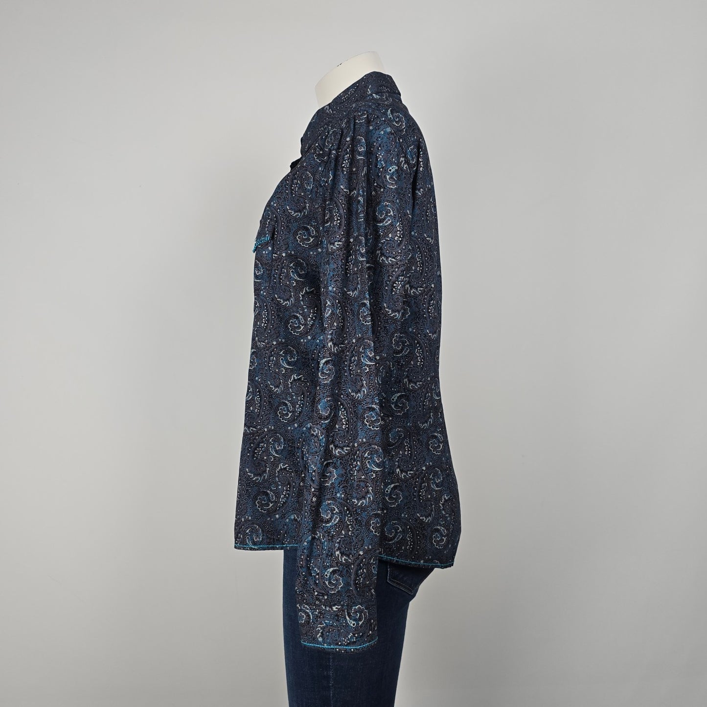 Rough Stock Blue Cotton Paisley Pearl Snap Western Top Size L