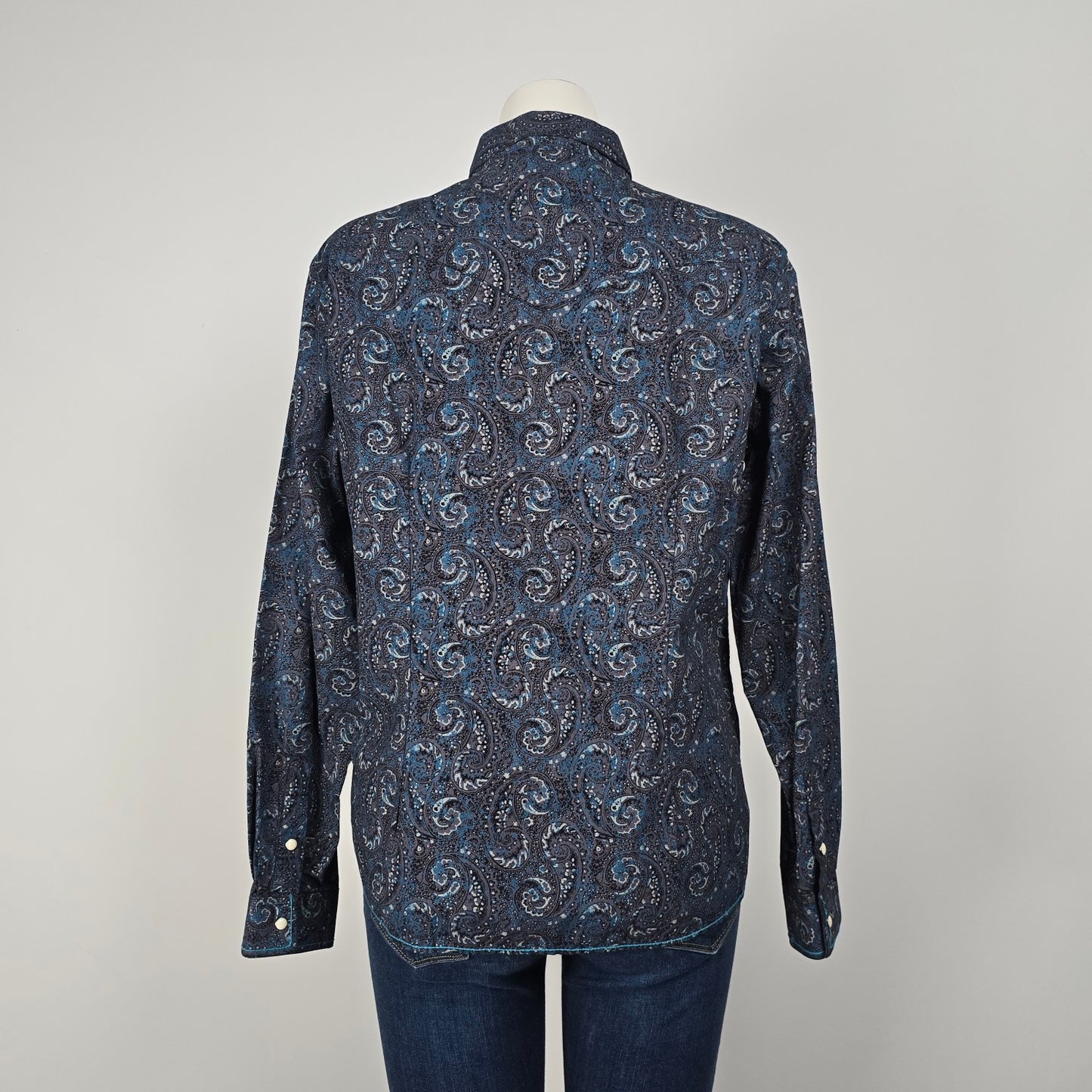 Rough Stock Blue Cotton Paisley Pearl Snap Western Top Size L