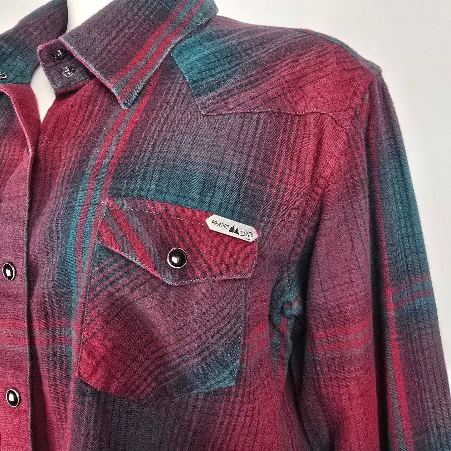 Powder River Outfitters Red Cotton Plaid Pearl Snap Western Top Size XL