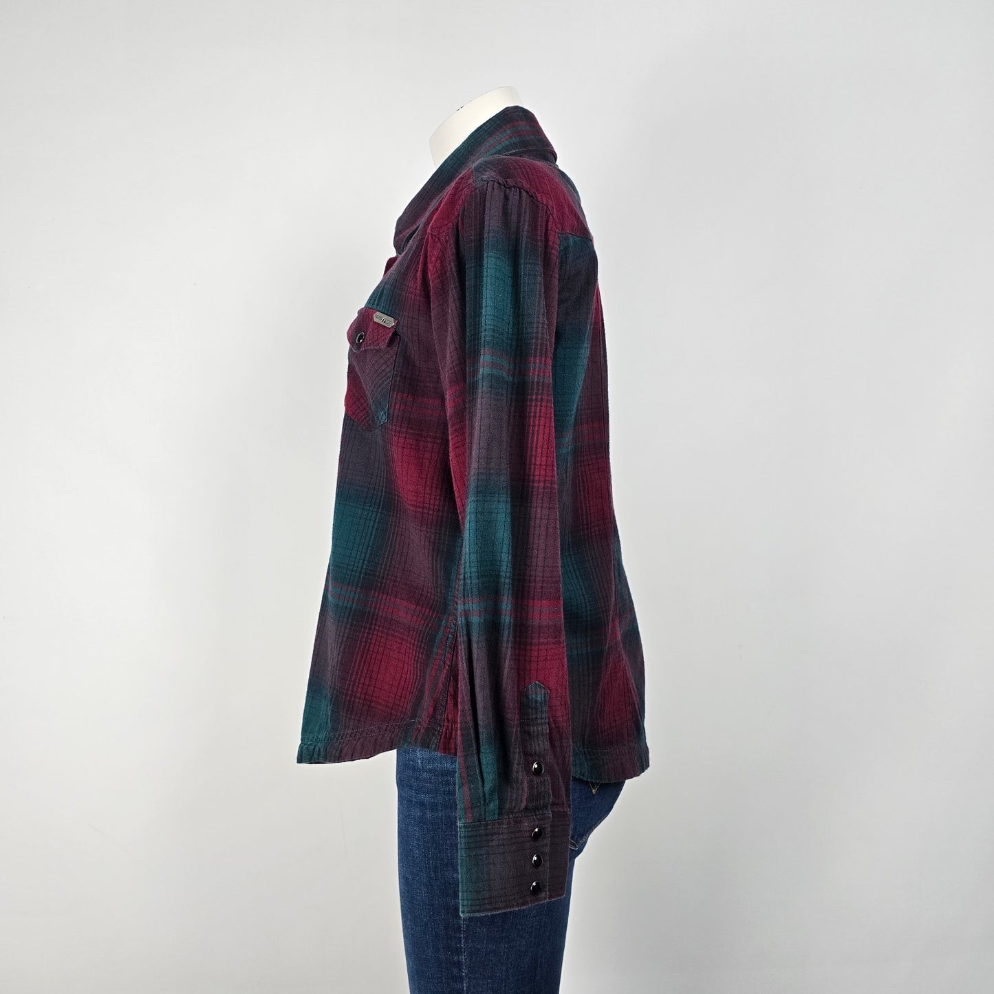 Powder River Outfitters Red Cotton Plaid Pearl Snap Western Top Size XL