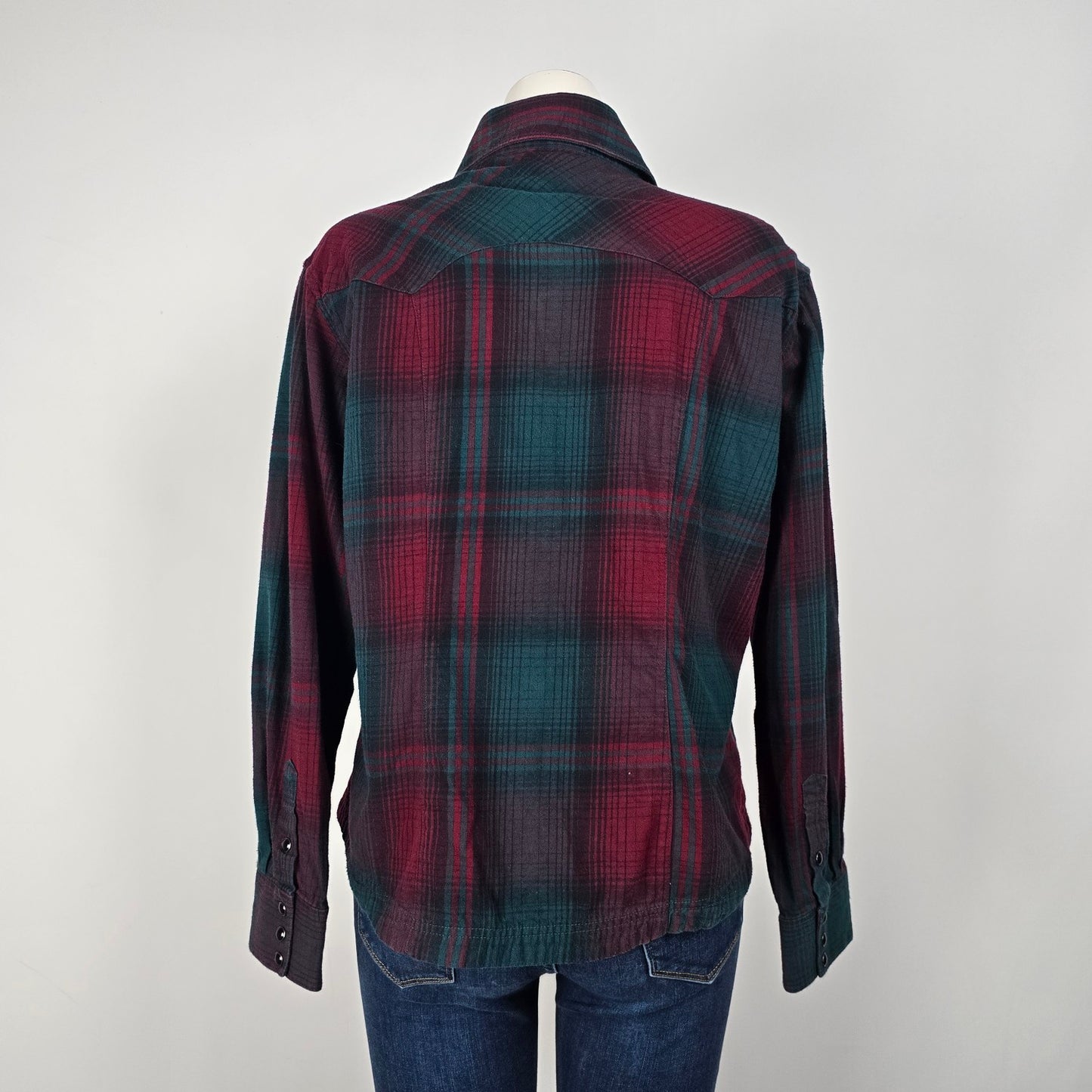 Powder River Outfitters Red Cotton Plaid Pearl Snap Western Top Size XL