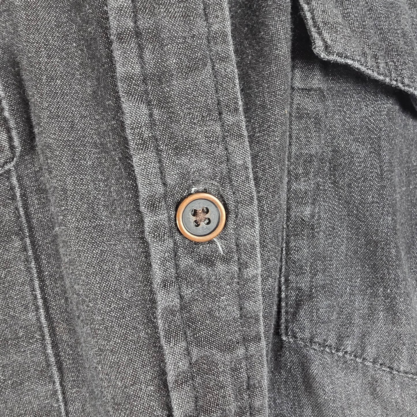Sherrry Cervi Black Cotton Denim Embroidered Back Button Up Top Size L
