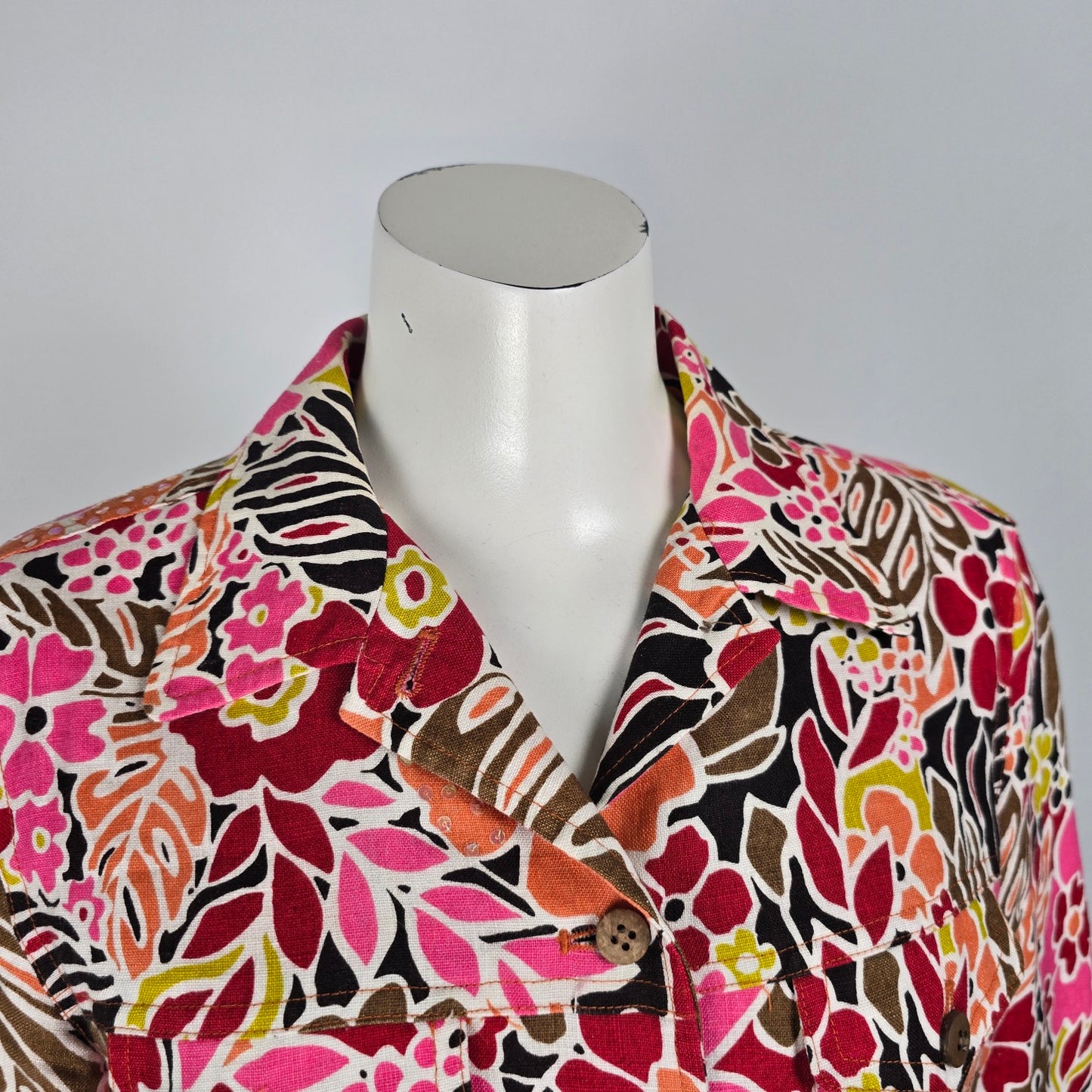 Patrick Christopher Pink Floral Linen Button Up light Jacket Size M
