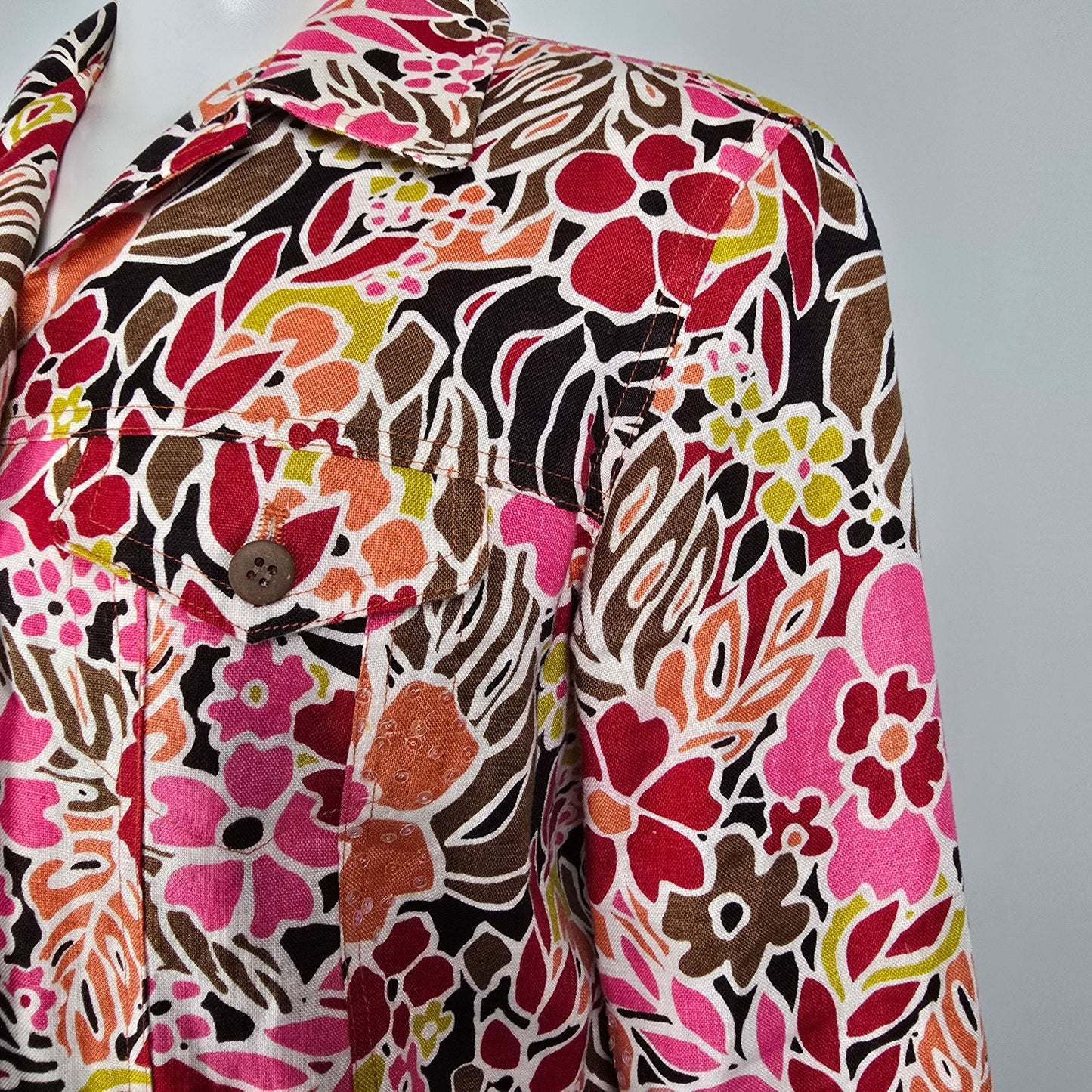 Patrick Christopher Pink Floral Linen Button Up light Jacket Size M