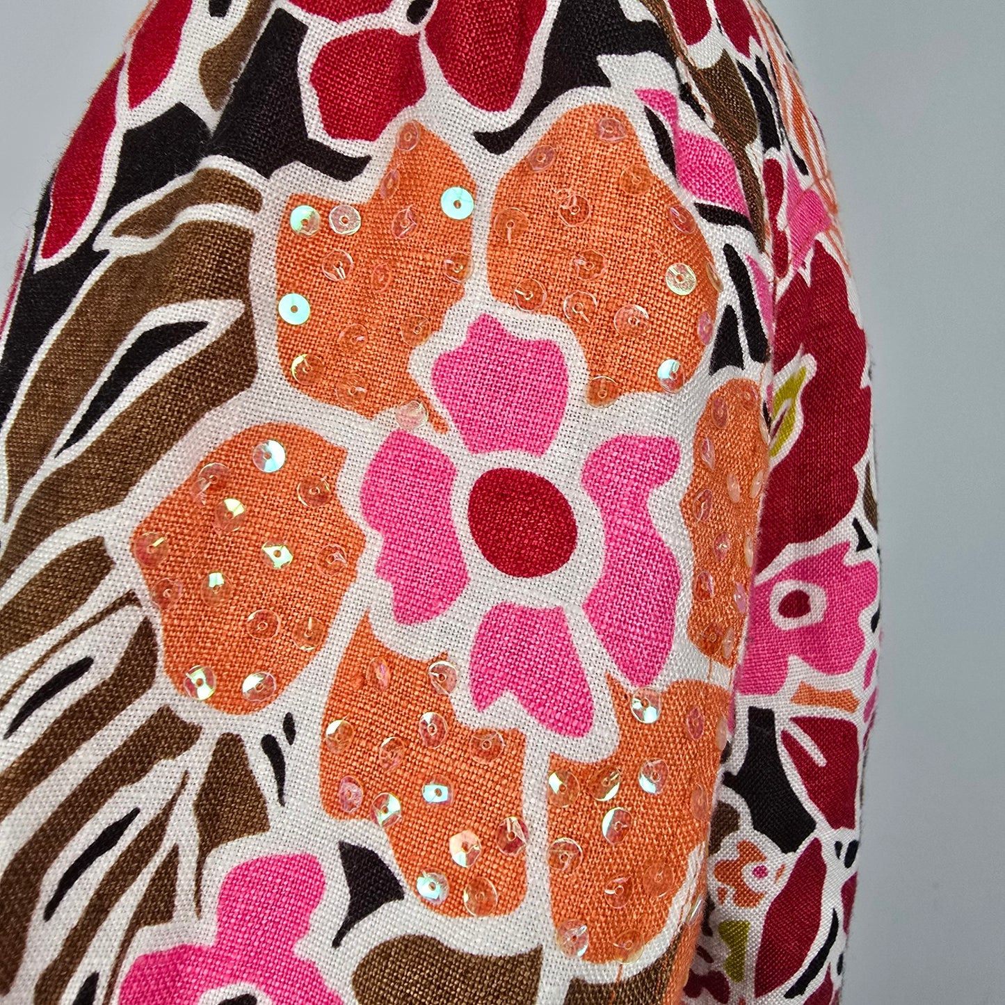 Patrick Christopher Pink Floral Linen Button Up light Jacket Size M