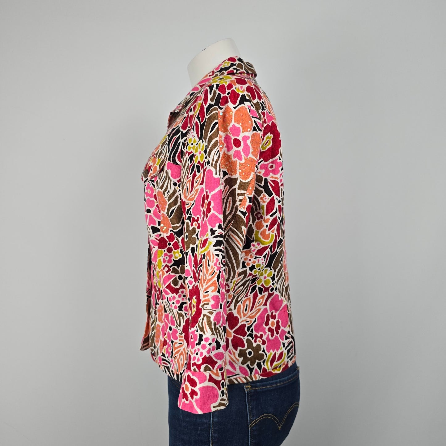 Patrick Christopher Pink Floral Linen Button Up light Jacket Size M