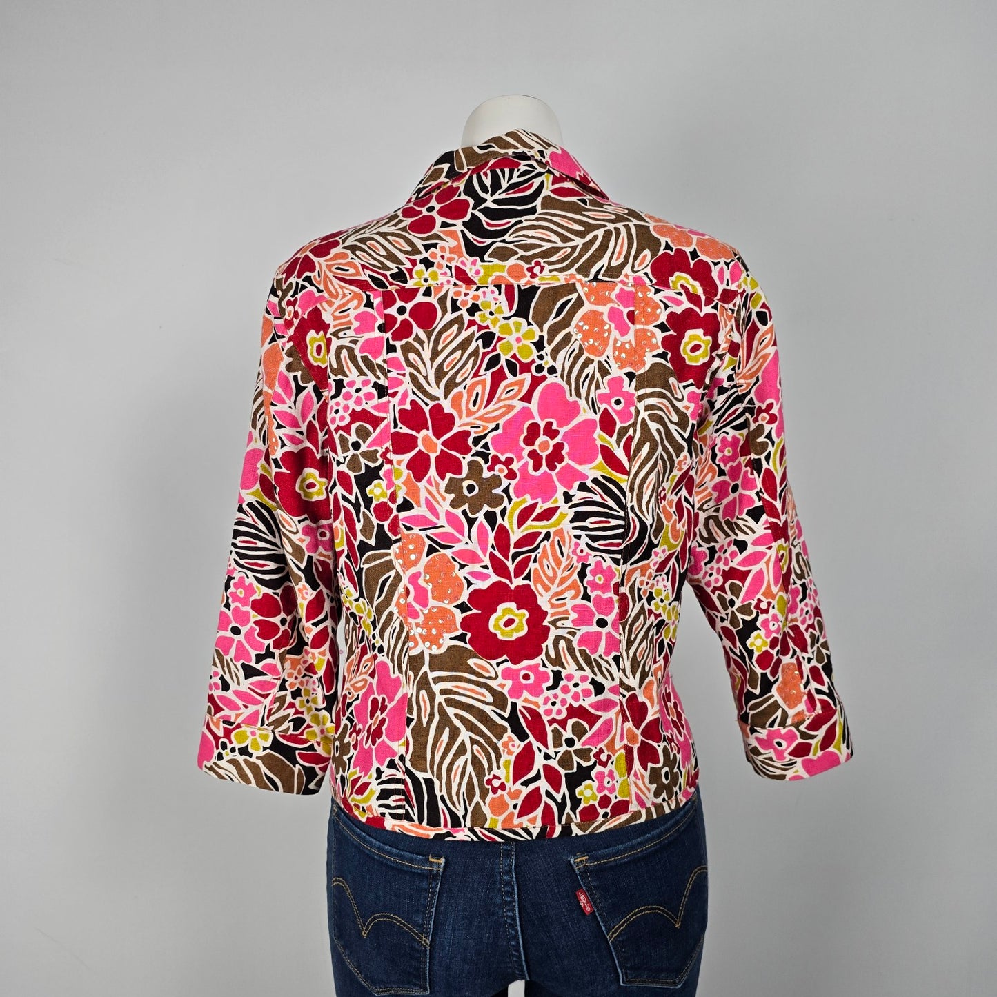 Patrick Christopher Pink Floral Linen Button Up light Jacket Size M