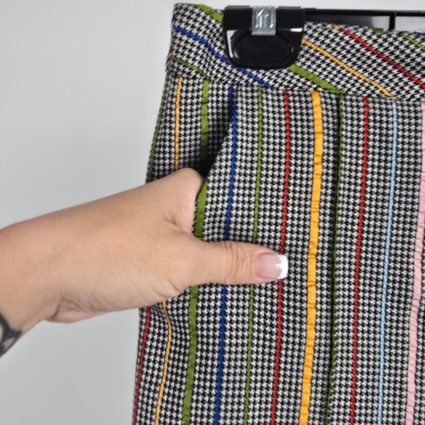 Rosie Assoulin Oboe Mini Rainbow Houndstooth Wool Silk Pants Size 8