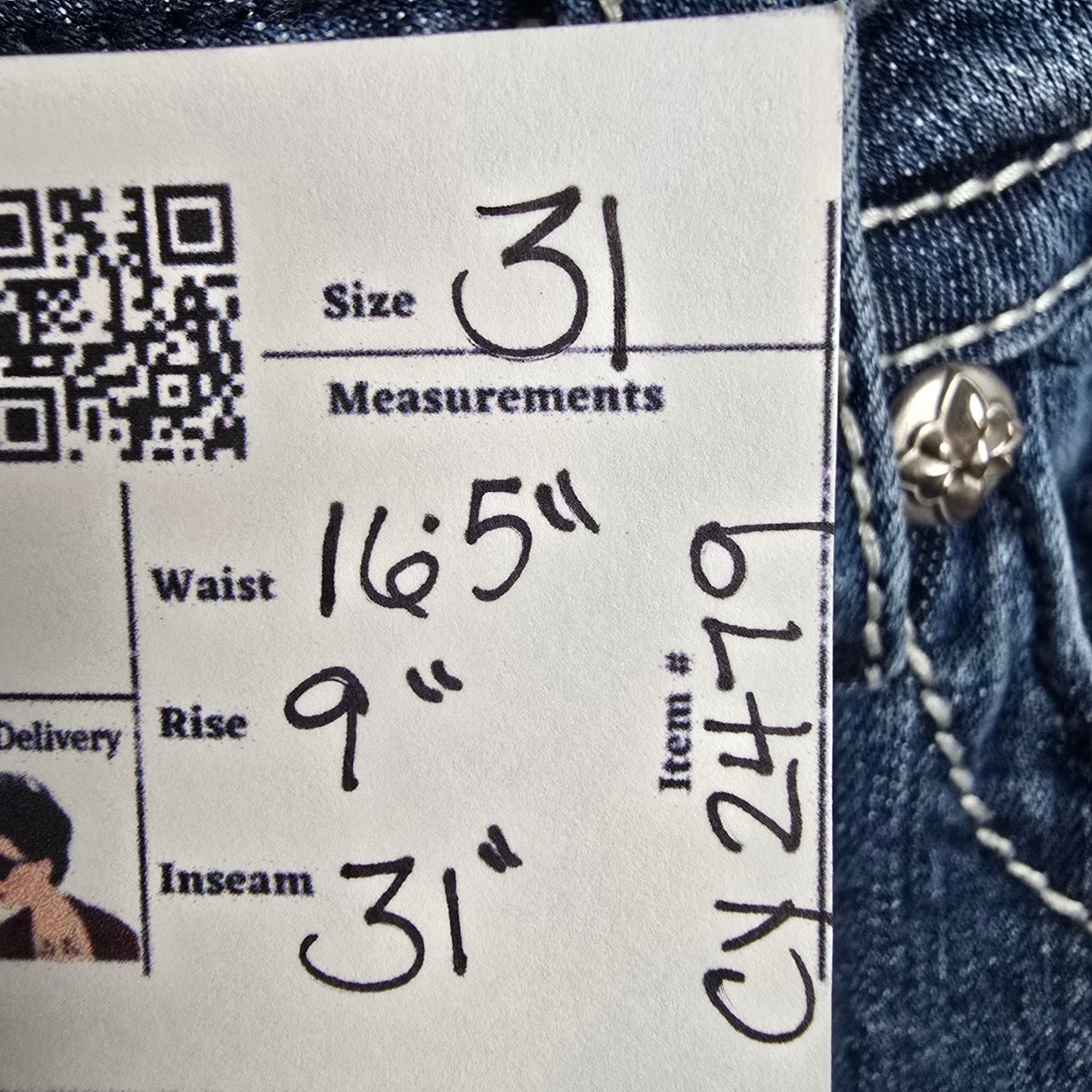 Miss Me Straight Leg Studded Pocket Denim Jeans Size 31