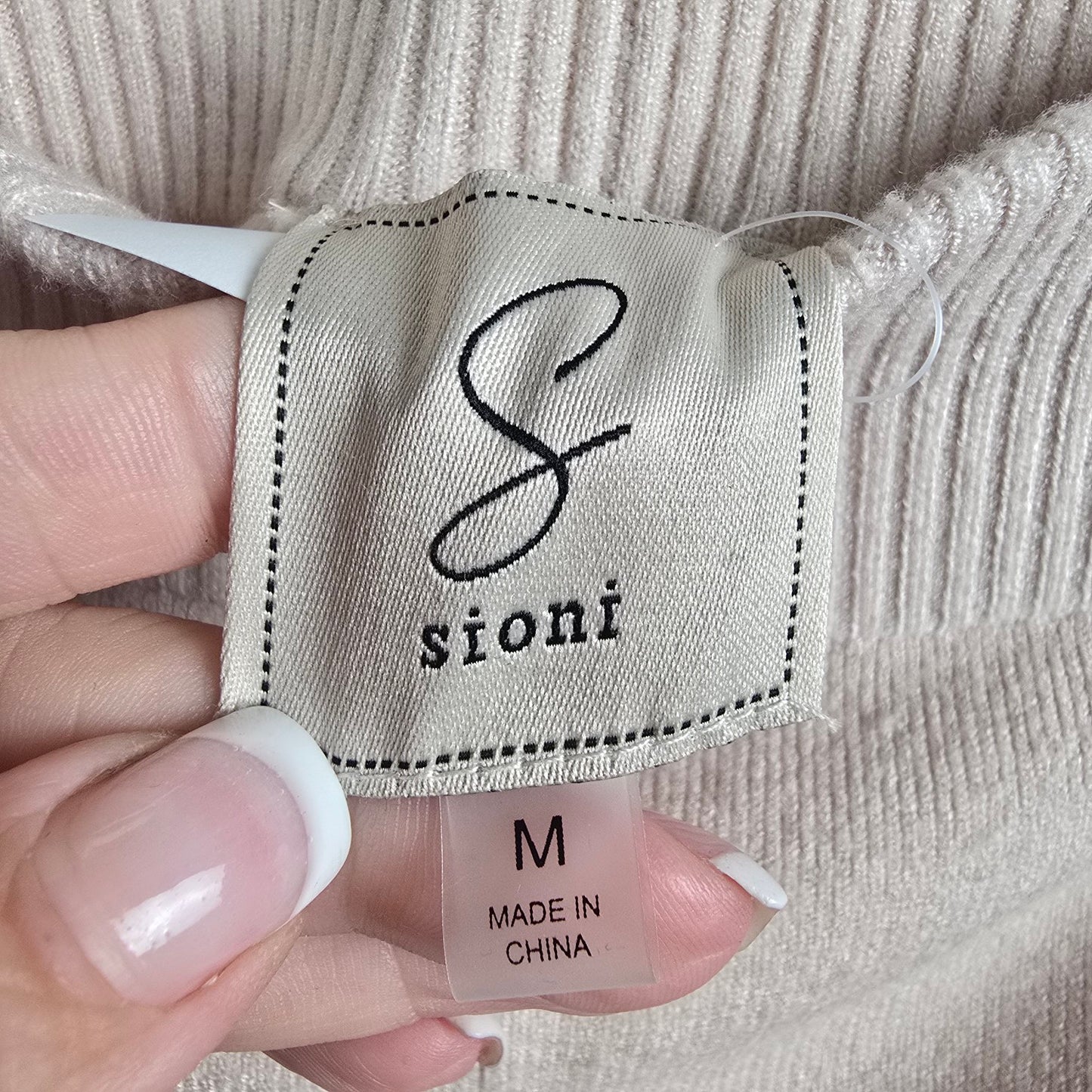 Sioni Cream Knit Wide Leg Pants Size M
