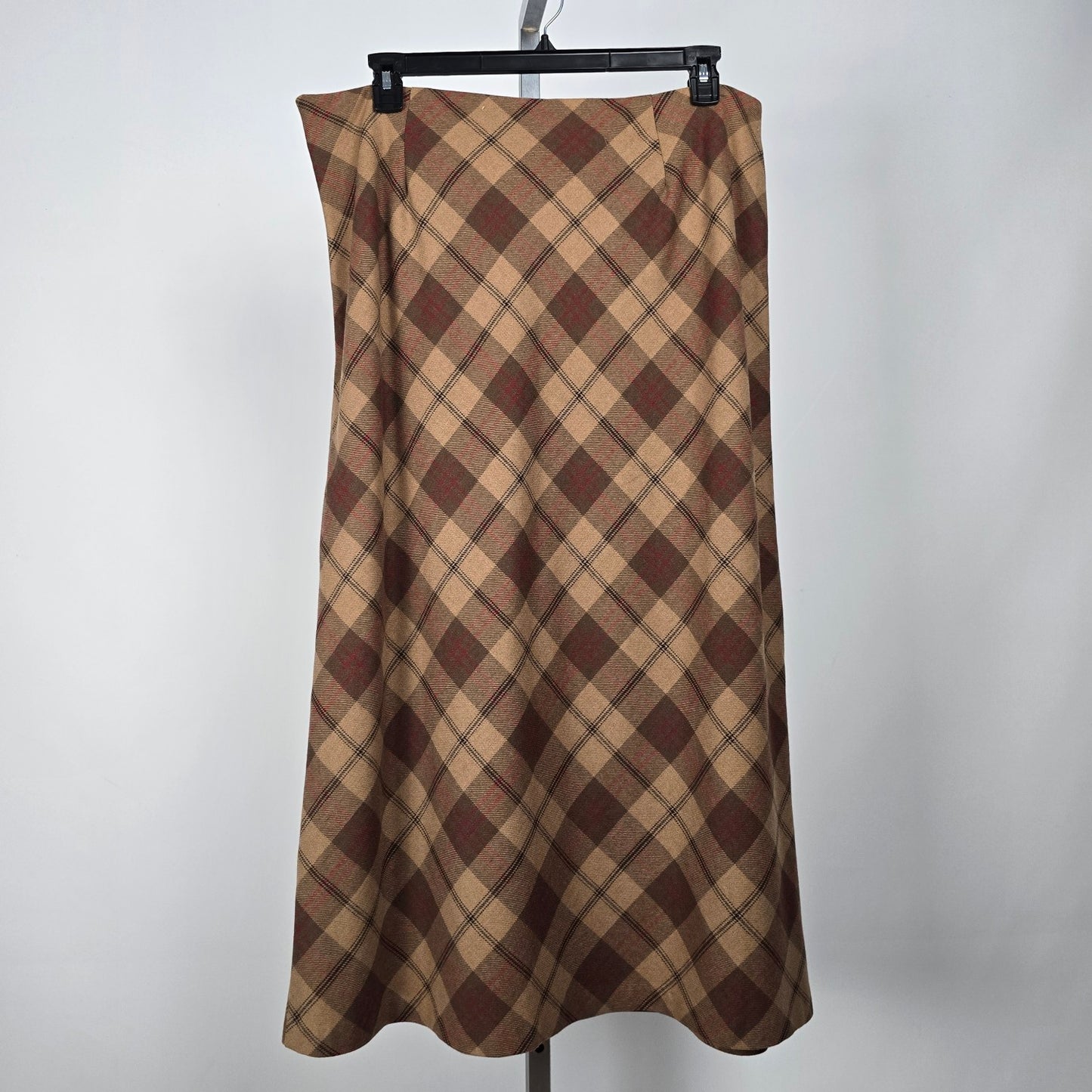 Vintage D'Allaird Brown Wool Plaid Maxi Skirt Size 18