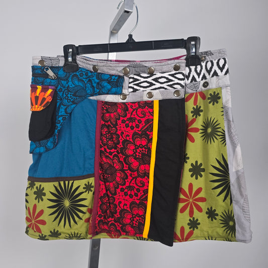 Caravan of Fools Cotton Colorful Floral Mini Skirt Size L