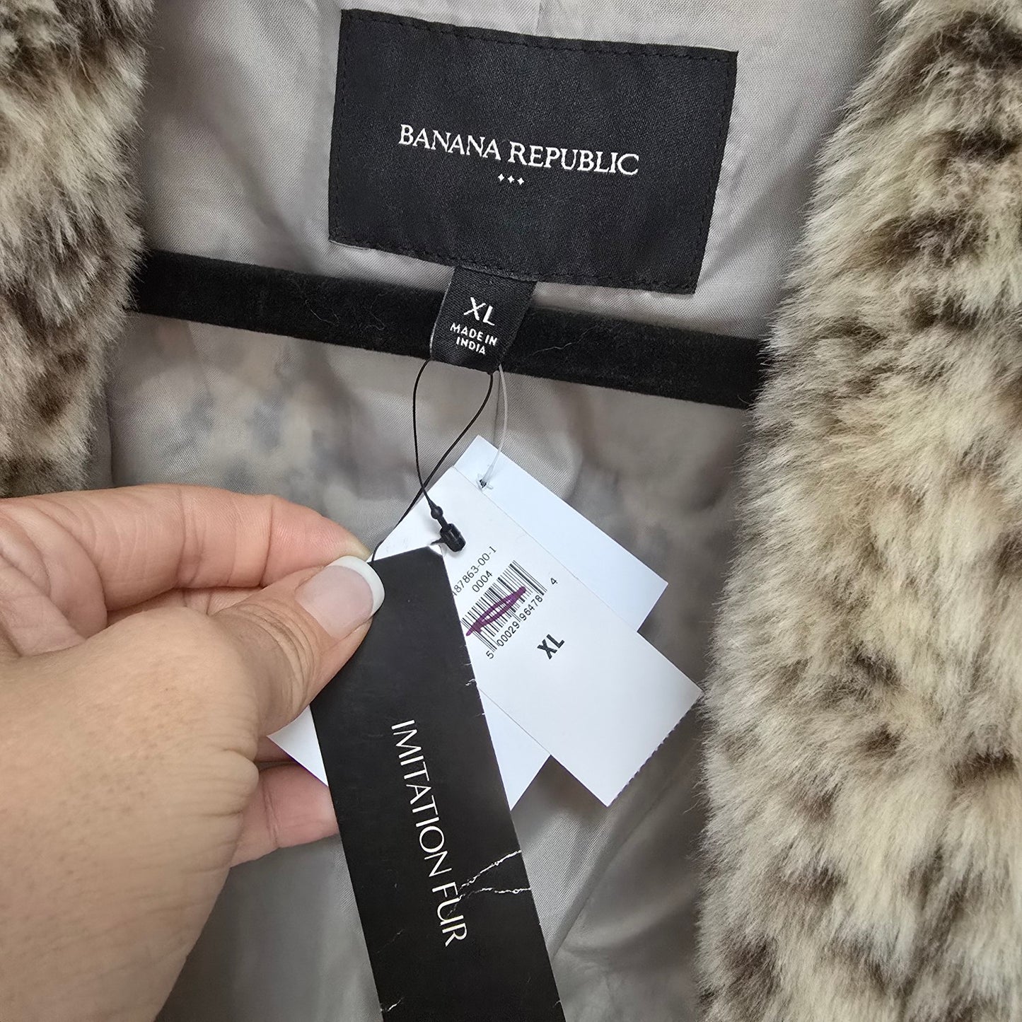 Banana Republic Animal Print Faux Fur Jacket Size XL