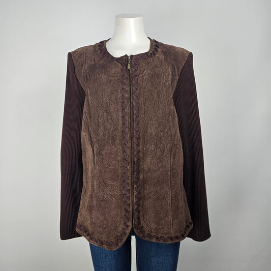 Peter Nygard Brown Knit Suede Zip Up Jacket Size L