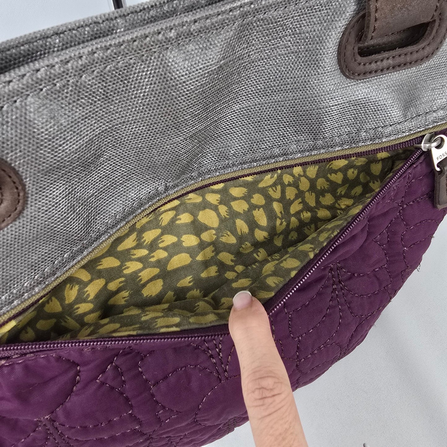 Fossil Purple & Grey Quilted Purse