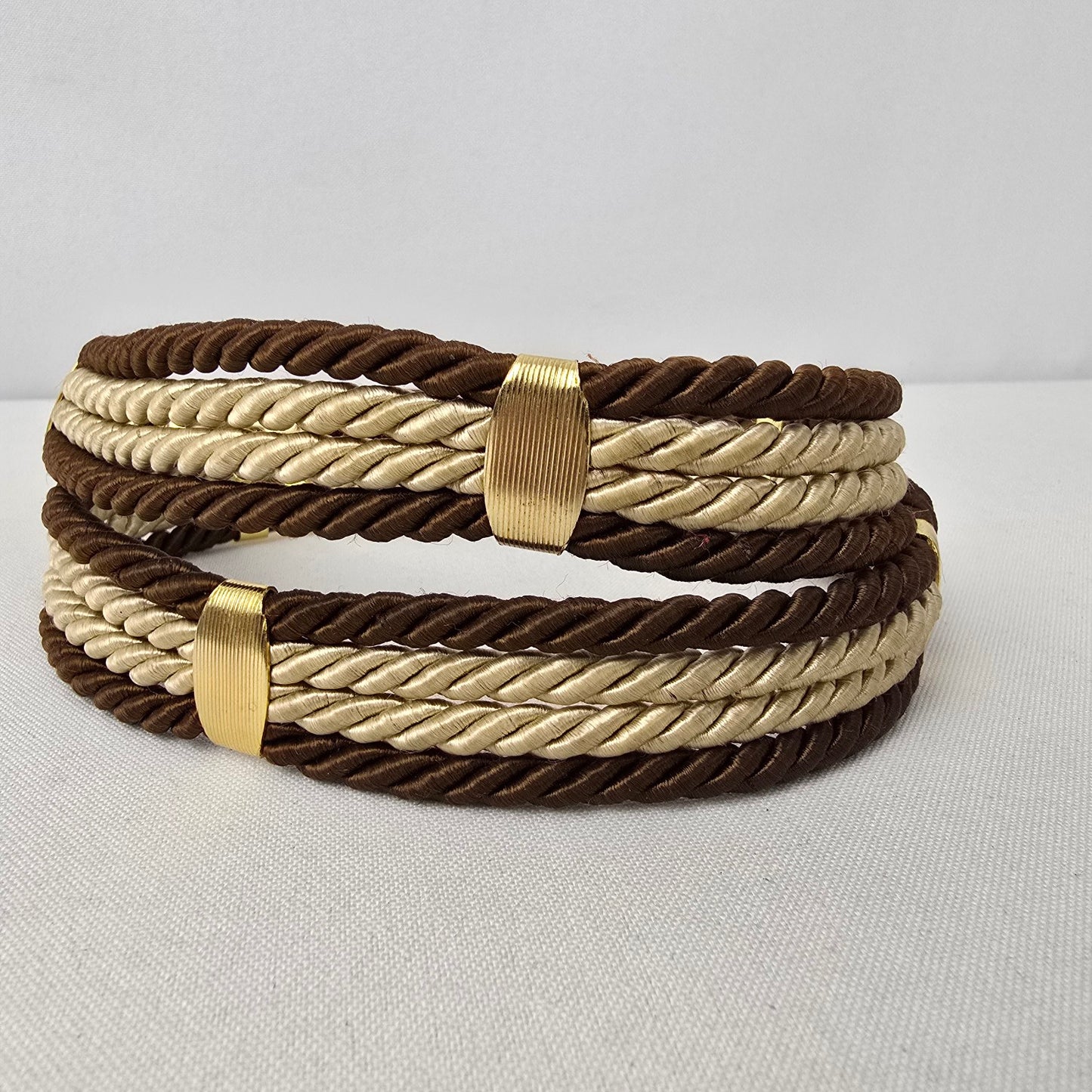 Vintage Gold Tone Brown & Taupe Rope Belt Size S