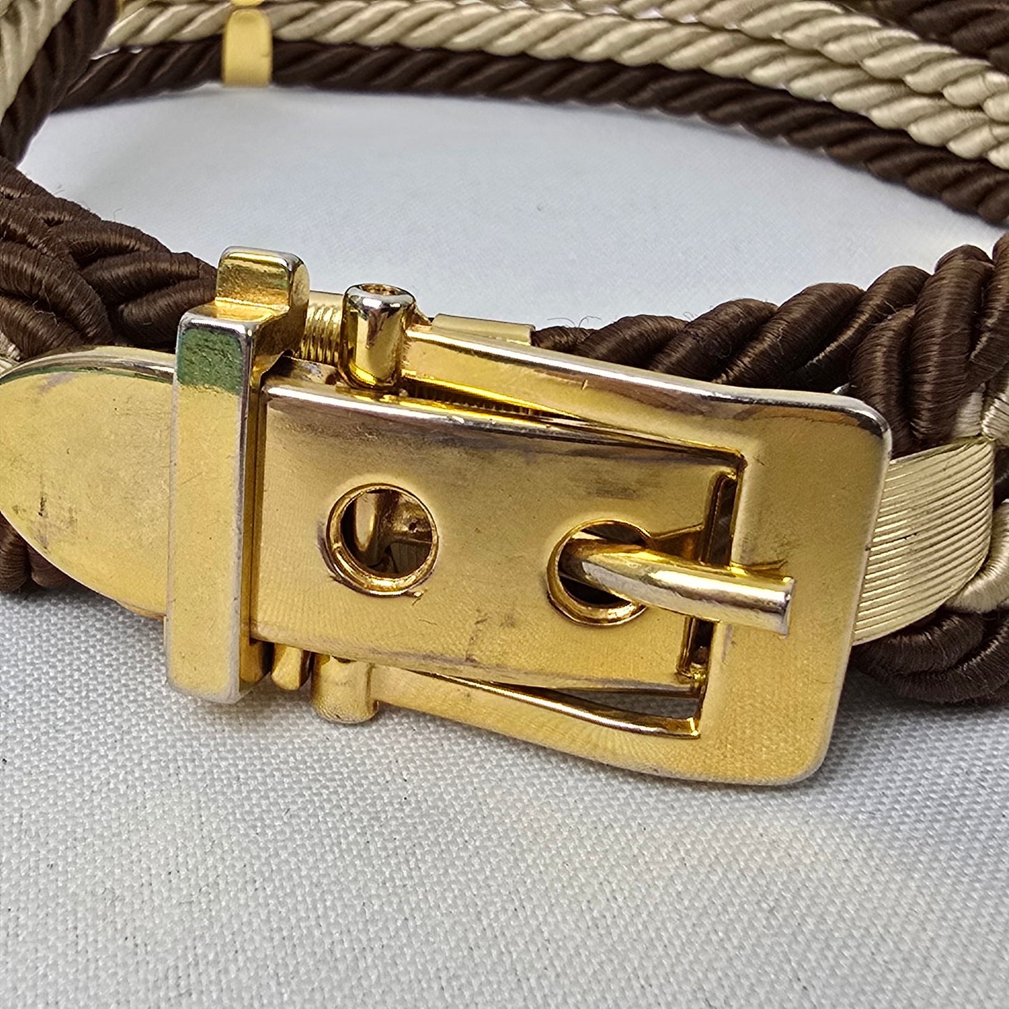 Vintage Gold Tone Brown & Taupe Rope Belt Size S