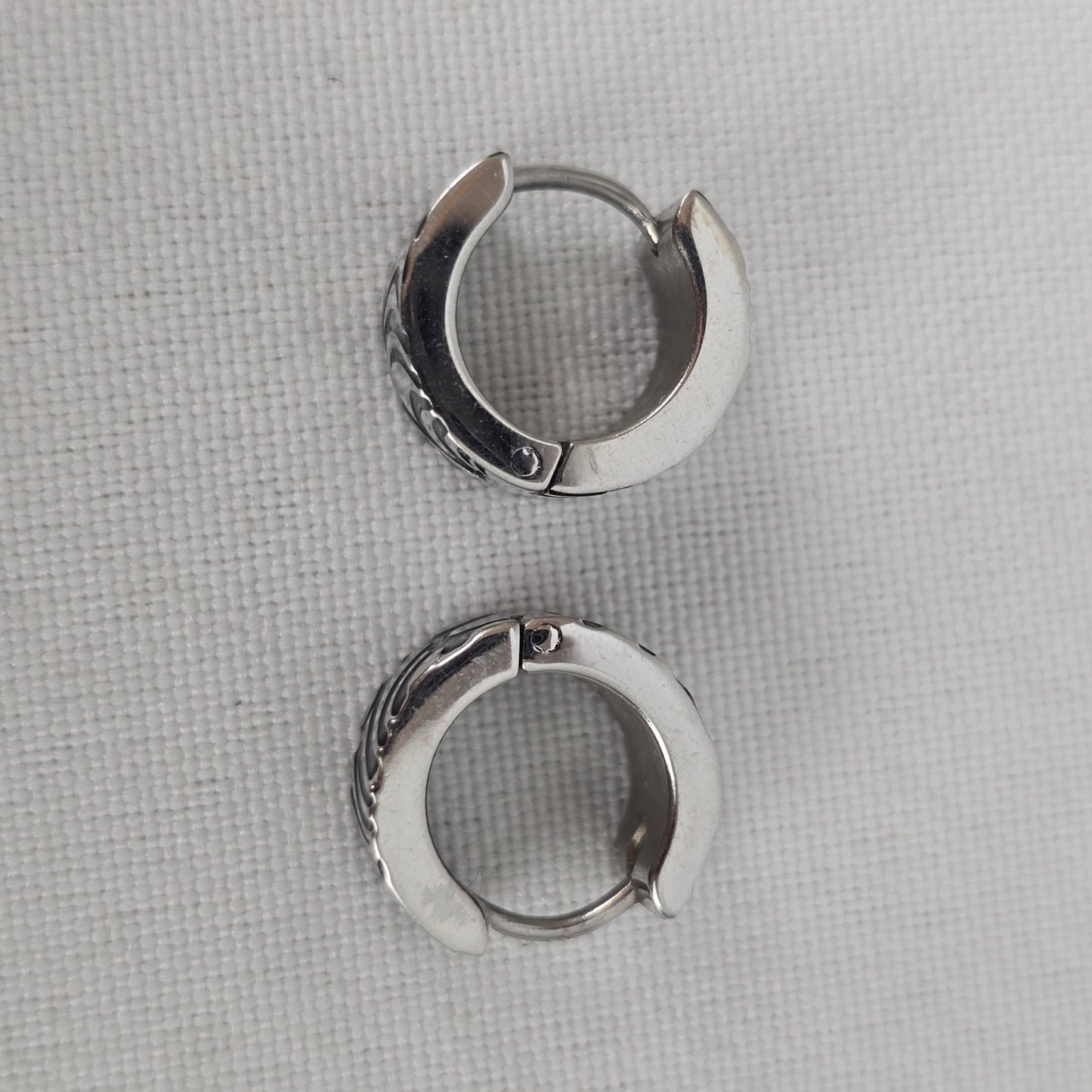 Silver Tone Black Etched Hoop Earrings