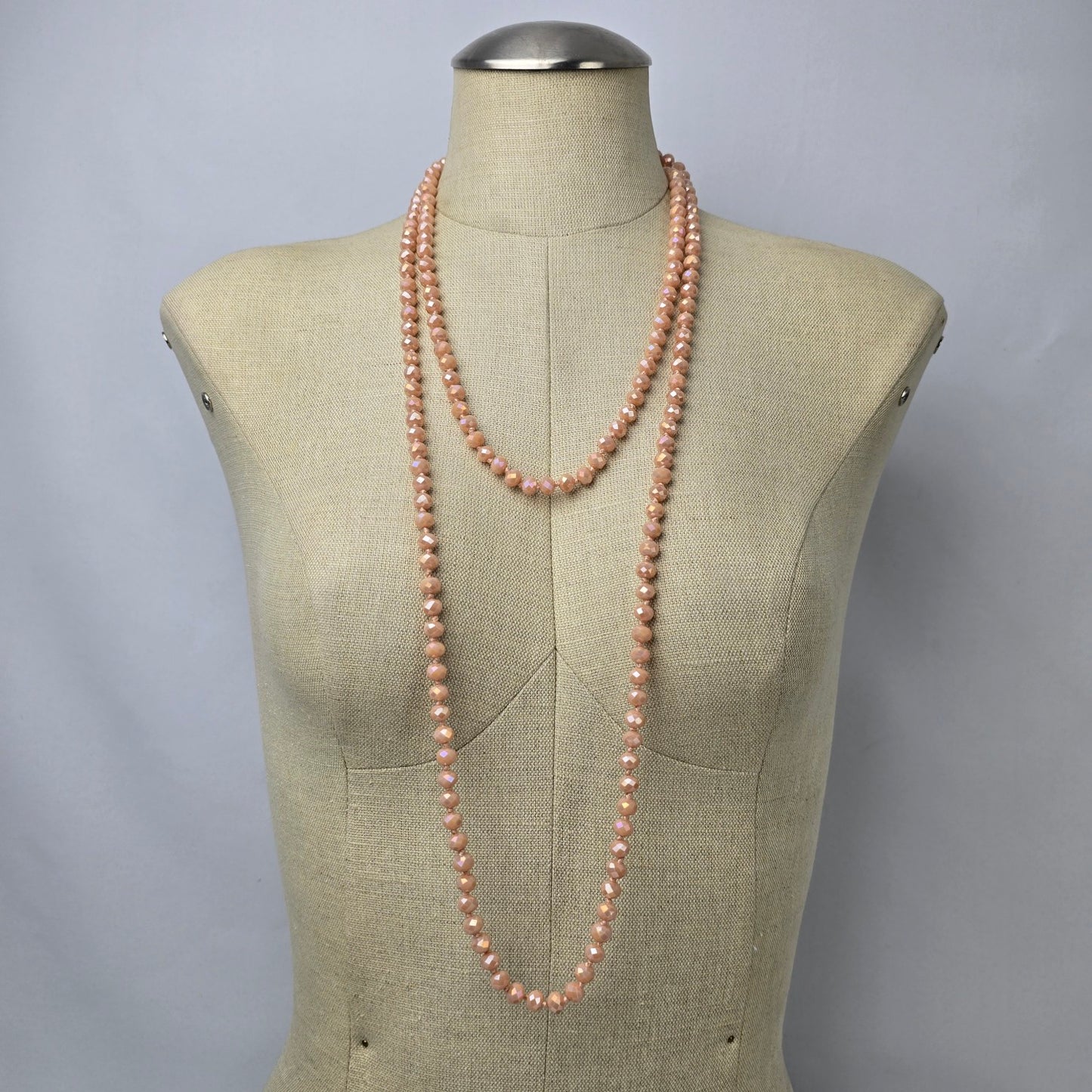 Peach Faceted Beaded Hand Knotted Long Necklace