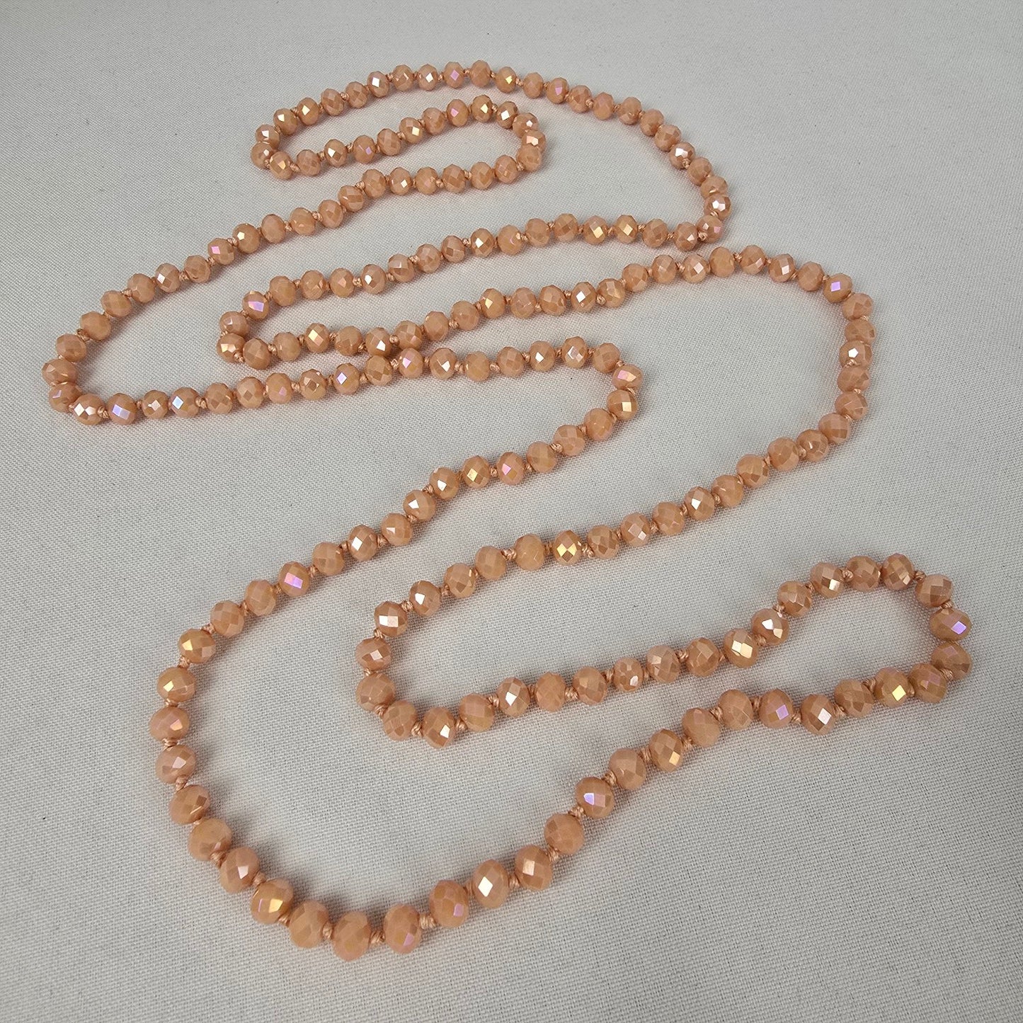 Peach Faceted Beaded Hand Knotted Long Necklace