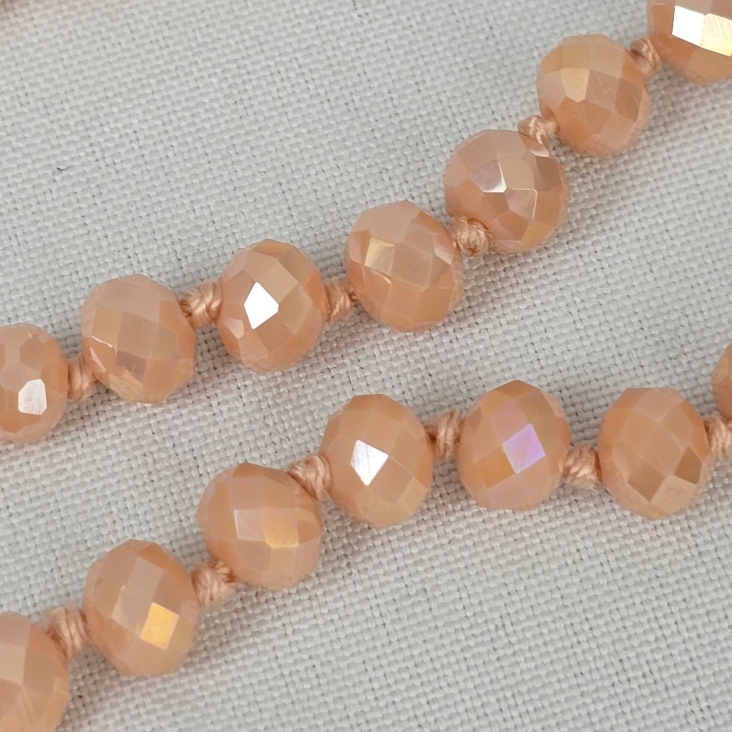 Peach Faceted Beaded Hand Knotted Long Necklace