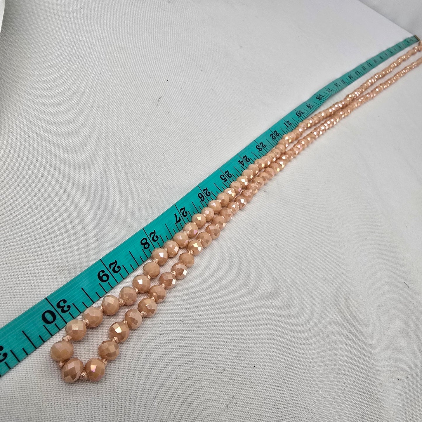 Peach Faceted Beaded Hand Knotted Long Necklace