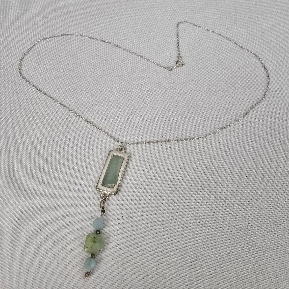 925 Sterling Sea Glass Pendant Beaded Chain Necklace