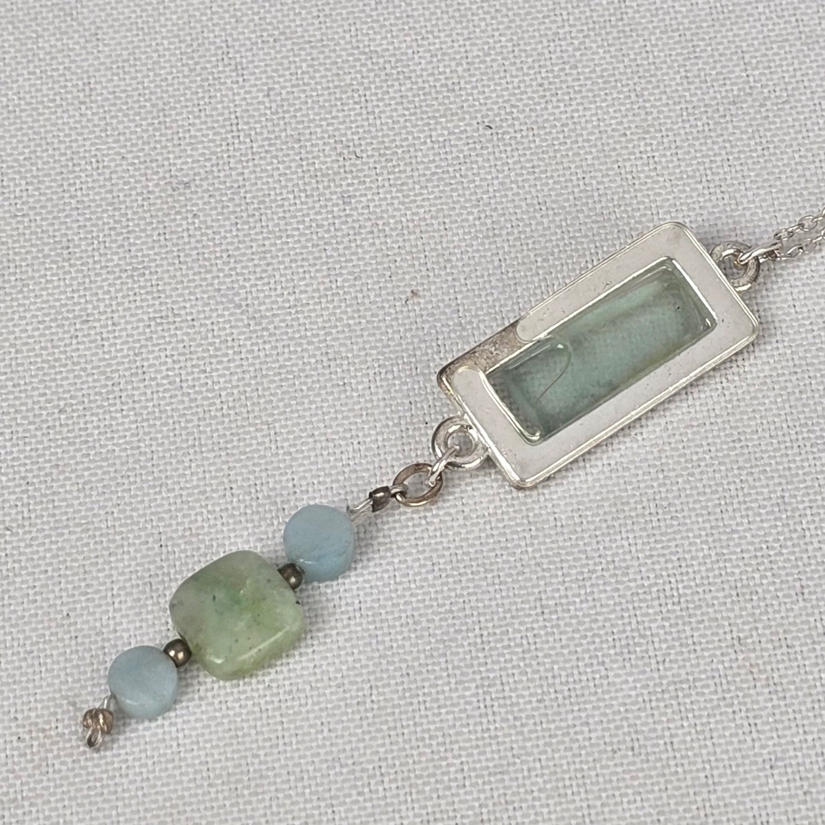 925 Sterling Sea Glass Pendant Beaded Chain Necklace