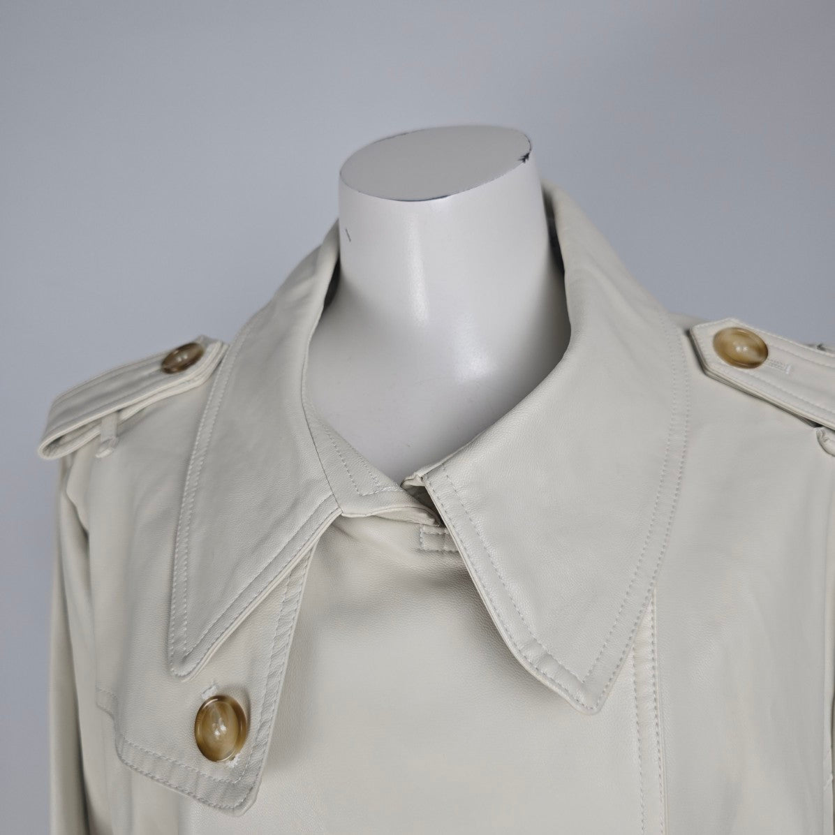 Penningtons Cream Vegan Leather Belted Trench Coat Size 2X